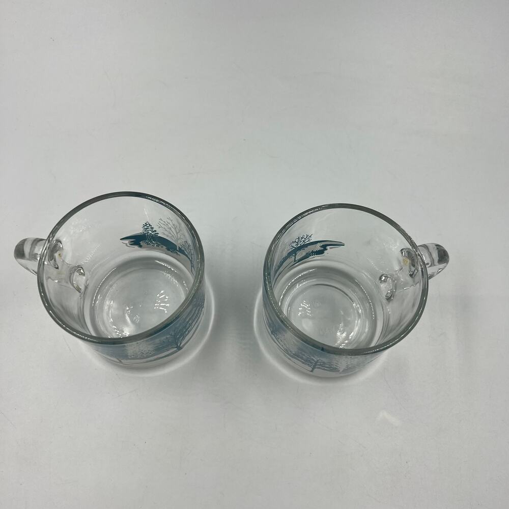 Vintage Anchor Hocking Clear Glass Coffee Tea Mugs Set 2 Christmas Winter 1970's - Picture 10 of 10